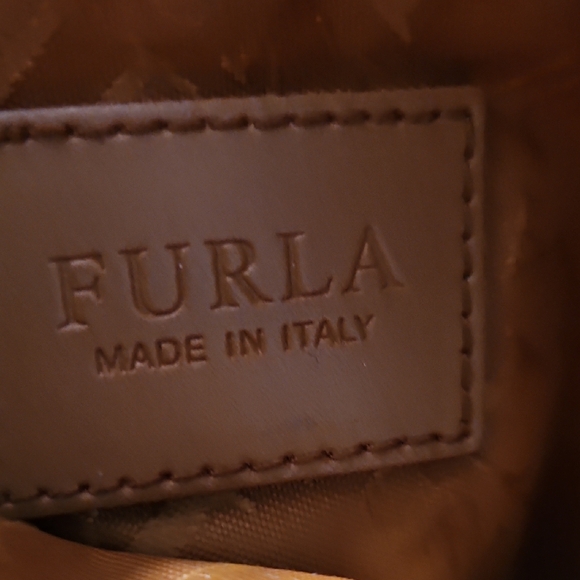 Furla Beige Woven Tote with Tan Leather Trim and Circular Buckle Accent - Picture 8 of 10